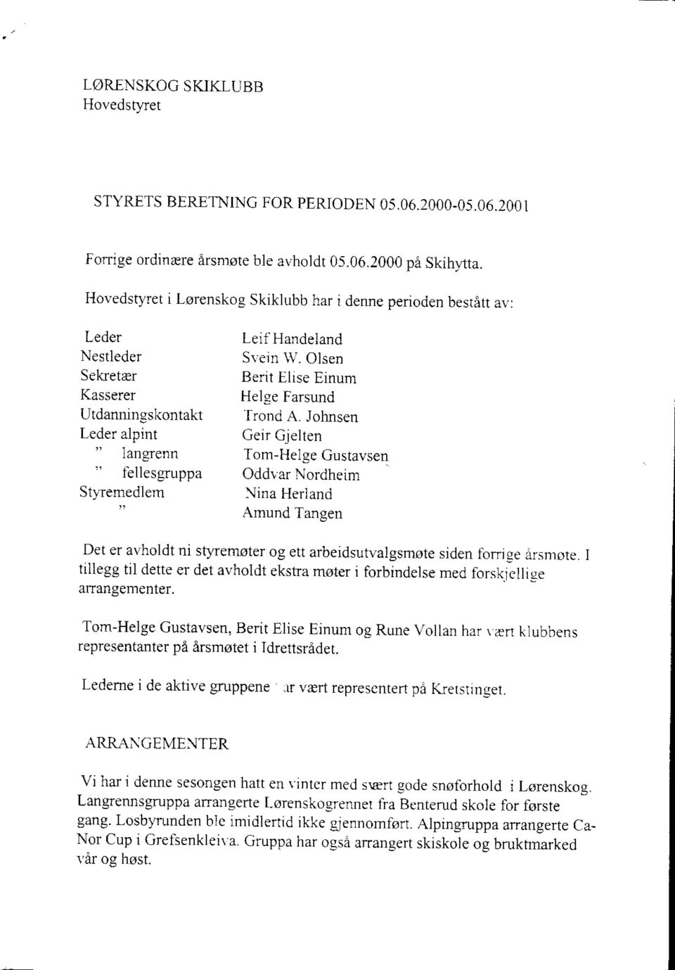 johrsen Leder alpint Geir Gjelten " langrenn Tom-He1ge Gustavsen " ltllesgruppa Oddlar Nordheim Styremedlem Nina Herland " Amund Tangen Det er avholdt ni styremoter og ett arbeidsutvalgsmote siden