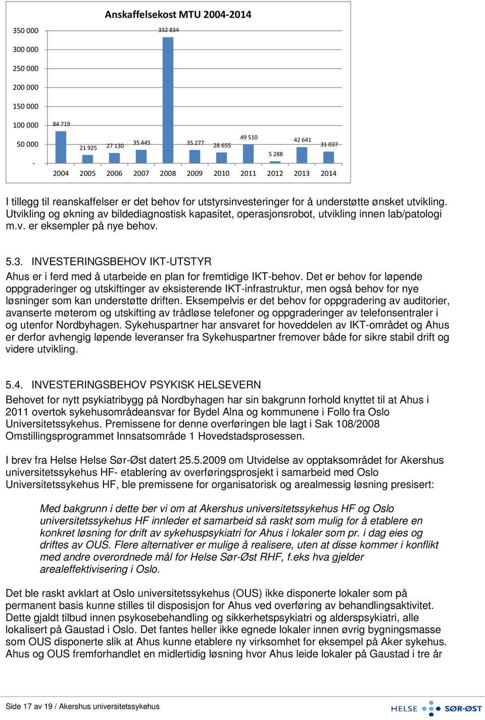 Utvikling og økning av bildediagnostisk kapasitet, operasjonsrobot, utvikling innen lab/patologi m.v. er eksempler på nye behov. 5.3.