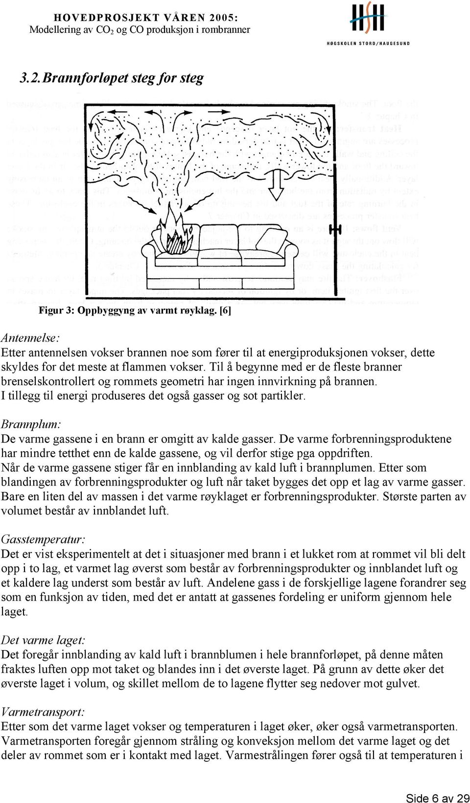 Til å begynne med er de fleste branner brenselskontrollert og rommets geometri har ingen innvirkning på brannen. I tillegg til energi produseres det også gasser og sot partikler.