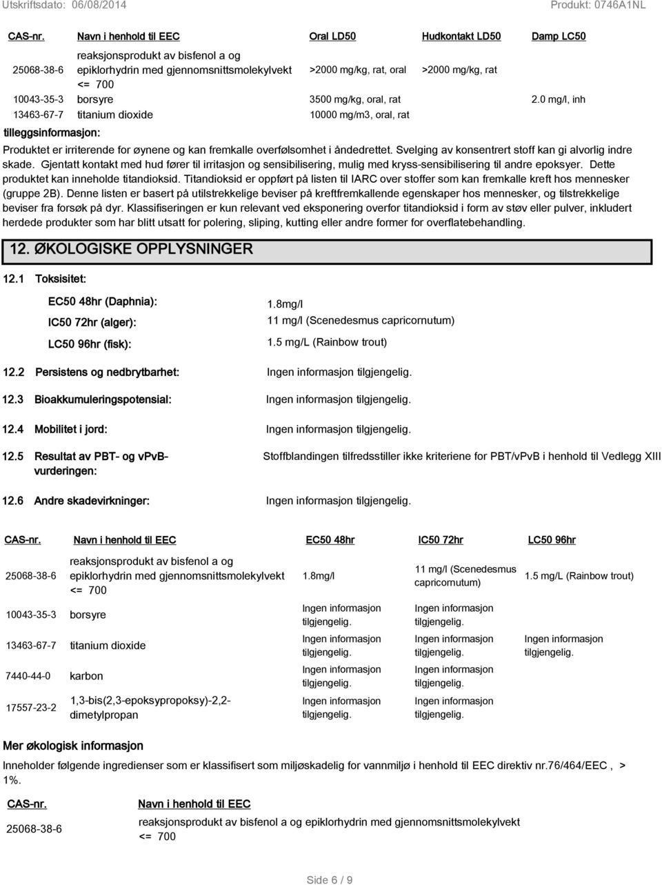 10043-35-3 borsyre 3500 mg/kg, oral, rat 2.