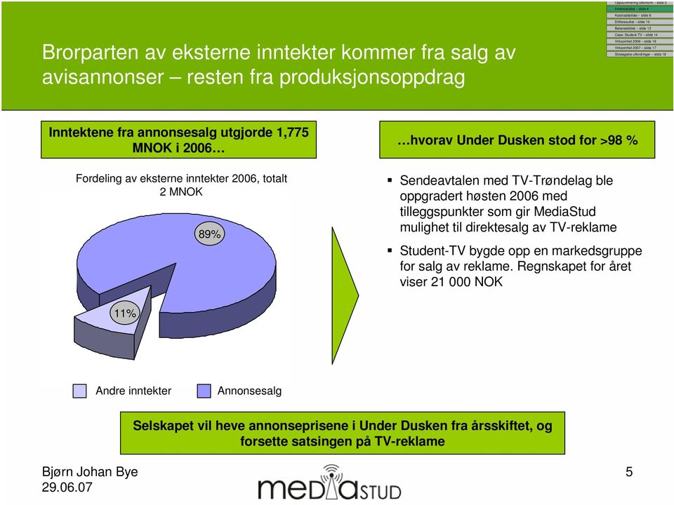 med tilleggspunkter som gir MediaStud mulighet til direktesalg av TV-reklame Student-TV bygde opp en markedsgruppe for salg av reklame.