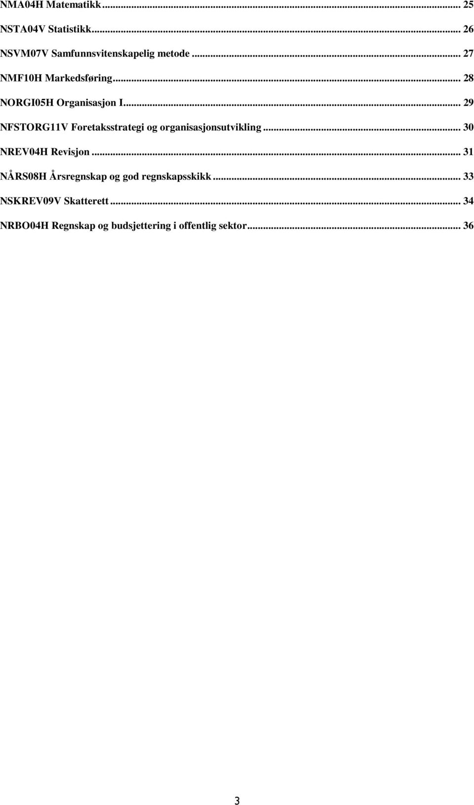 .. 29 NFSTORG11V Foretaksstrategi og organisasjonsutvikling... 30 NREV04H Revisjon.