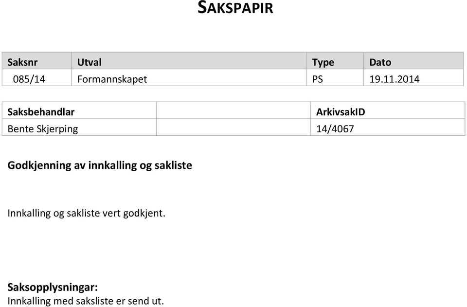 Godkjenning av innkalling og sakliste Innkalling og sakliste