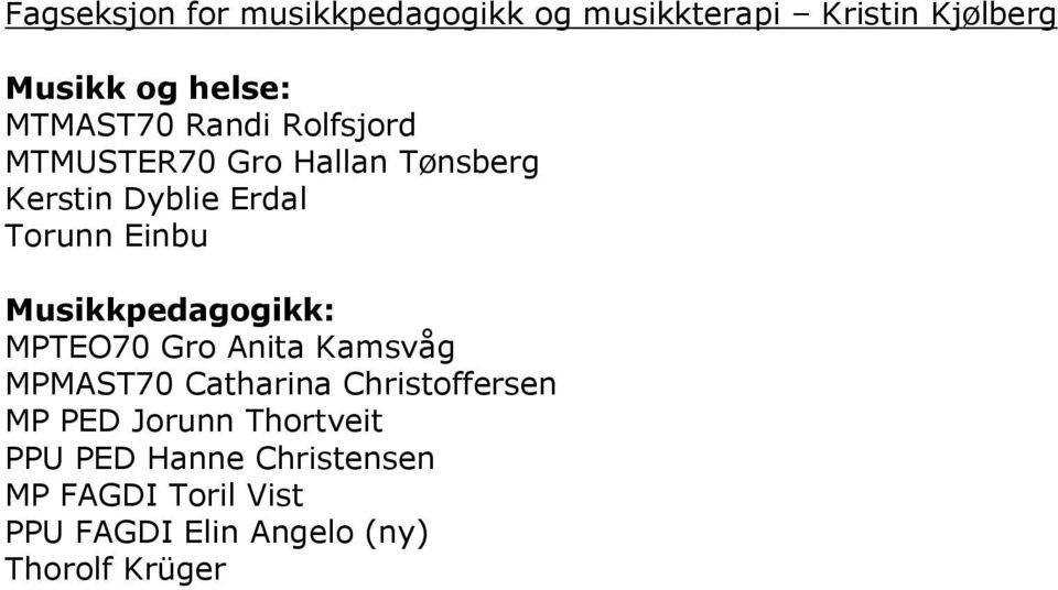 Musikkpedagogikk: MPTEO70 Gro Anita Kamsvåg MPMAST70 Catharina Christoffersen MP PED