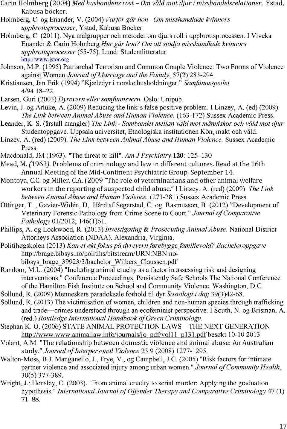 I Viveka Enander & Carin Holmberg Hur går hon? Om att stödja misshandlade kvinnors uppbrottsprocesser (55-75). Lund: Studentlitteratur. http://www.jstor.org Johnson, M.P.