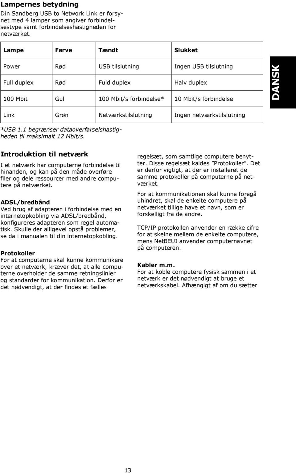 Netværkstilslutning Ingen netværkstilslutning *USB 1.1 begrænser dataoverførselshastigheden til maksimalt 12 Mbit/s.