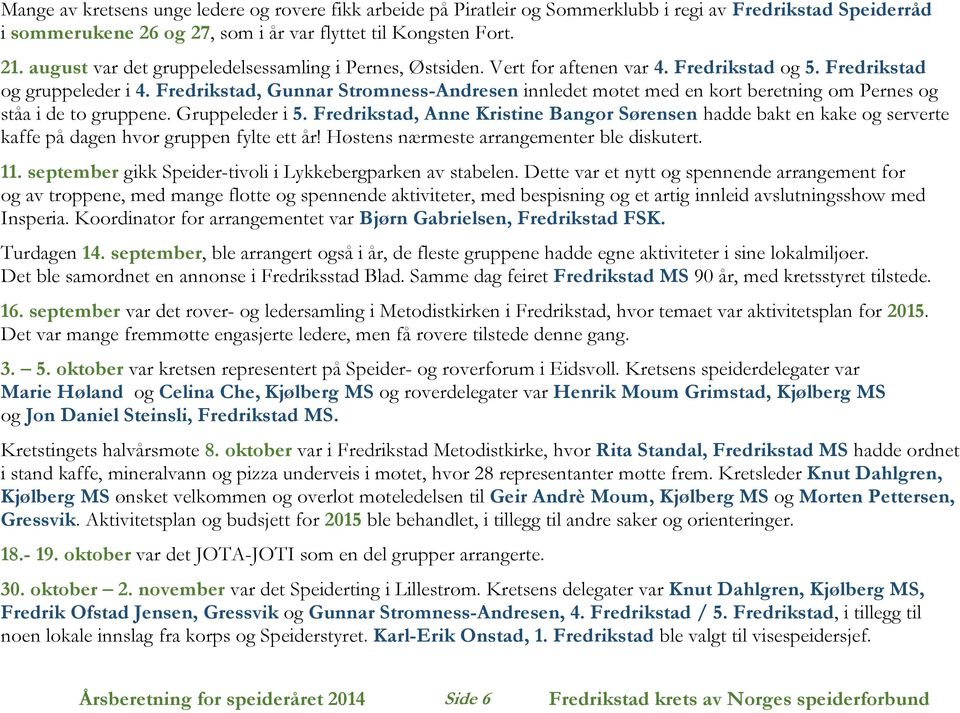 Fredrikstad, Gunnar Stromness-Andresen innledet møtet med en kort beretning om Pernes og ståa i de to gruppene. Gruppeleder i 5.