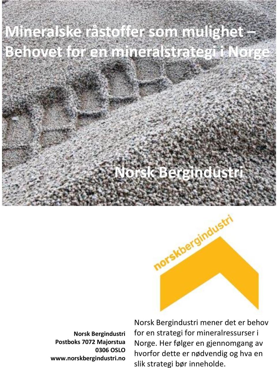 no Norsk Bergindustri mener det er behov for en strategi for