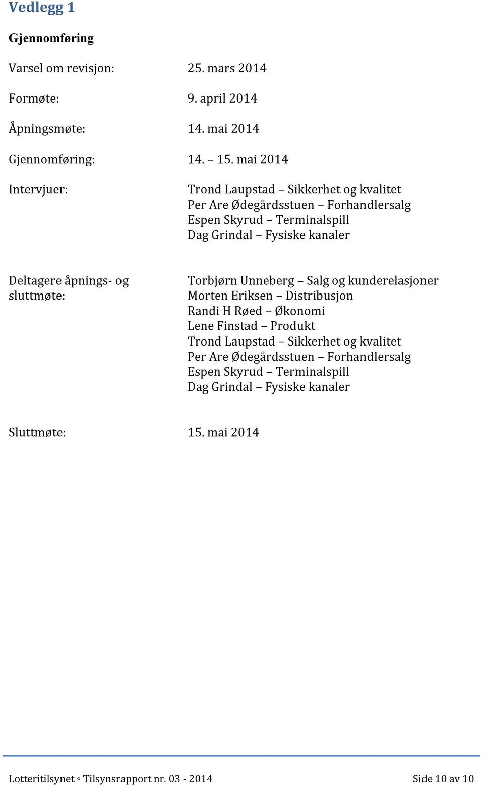 Deltagere åpnings- og sluttmøte: Torbjørn Unneberg Salg og kunderelasjoner Morten Eriksen Distribusjon Randi H Røed Økonomi Lene Finstad Produkt Trond