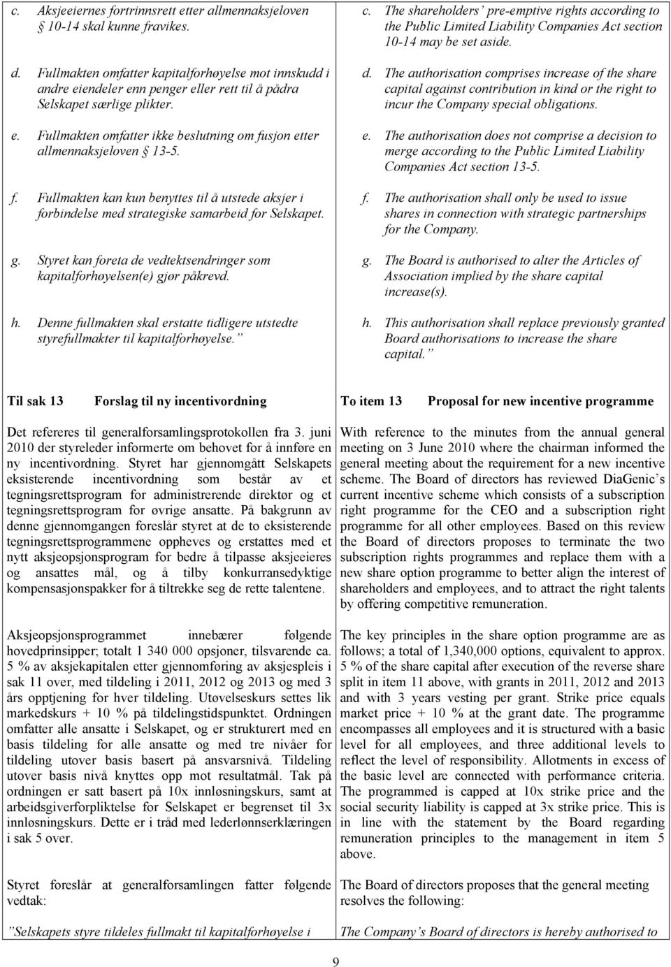 f. Fullmakten kan kun benyttes til å utstede aksjer i forbindelse med strategiske samarbeid for Selskapet. g. Styret kan foreta de vedtektsendringer som kapitalforhøyelsen(e) gjør påkrevd. h.