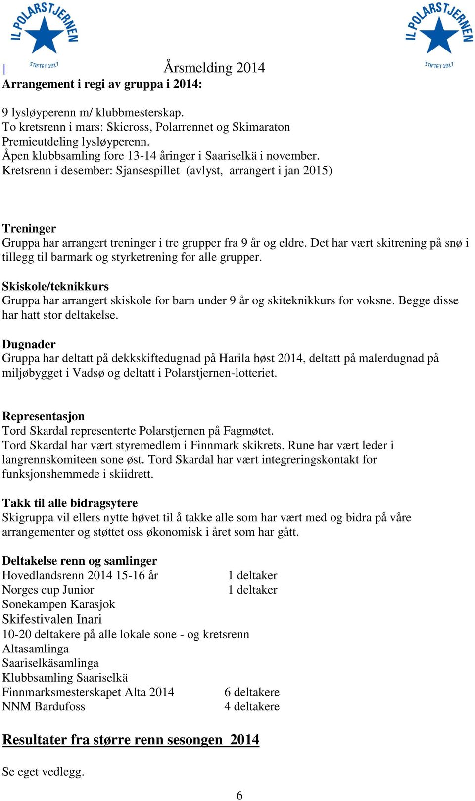 Kretsrenn i desember: Sjansespillet (avlyst, arrangert i jan 2015) Treninger Gruppa har arrangert treninger i tre grupper fra 9 år og eldre.