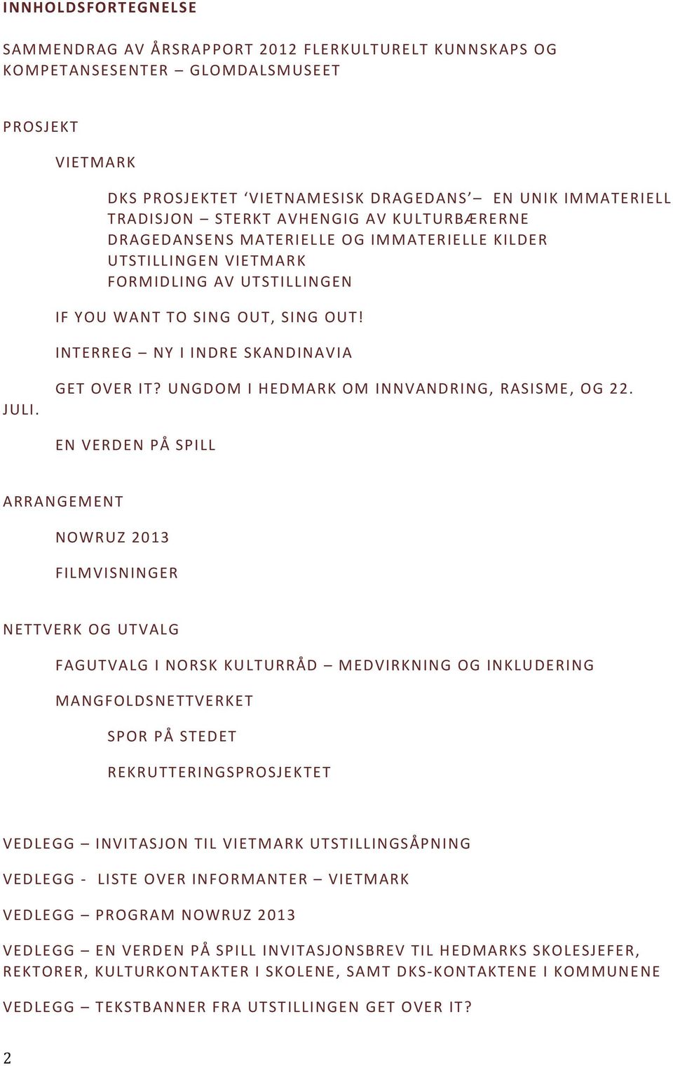 INTERREG NY I INDRE SKANDINAVIA JULI. GET OVER IT? UNGDOM I HEDMARK OM INNVANDRING, RASISME, OG 22.