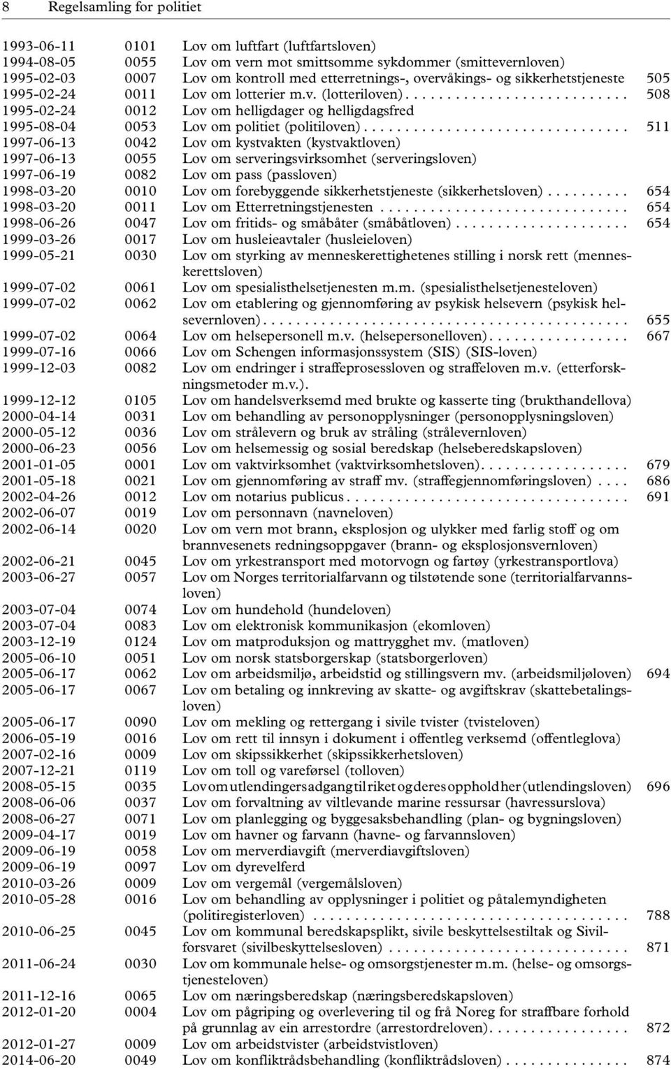 ............................... 511 1997-06-13 0042 Lov om kystvakten (kystvaktloven) 1997-06-13 0055 Lov om serveringsvirksomhet (serveringsloven) 1997-06-19 0082 Lov om pass (passloven) 1998-03-20