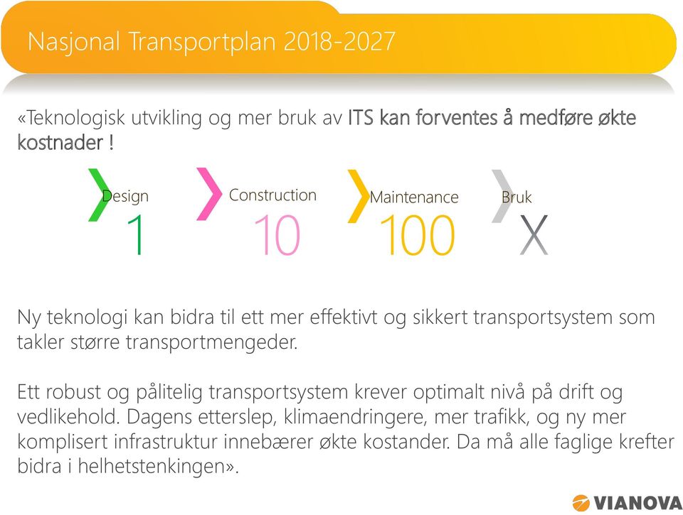 større transportmengeder. Ett robust og pålitelig transportsystem krever optimalt nivå på drift og vedlikehold.