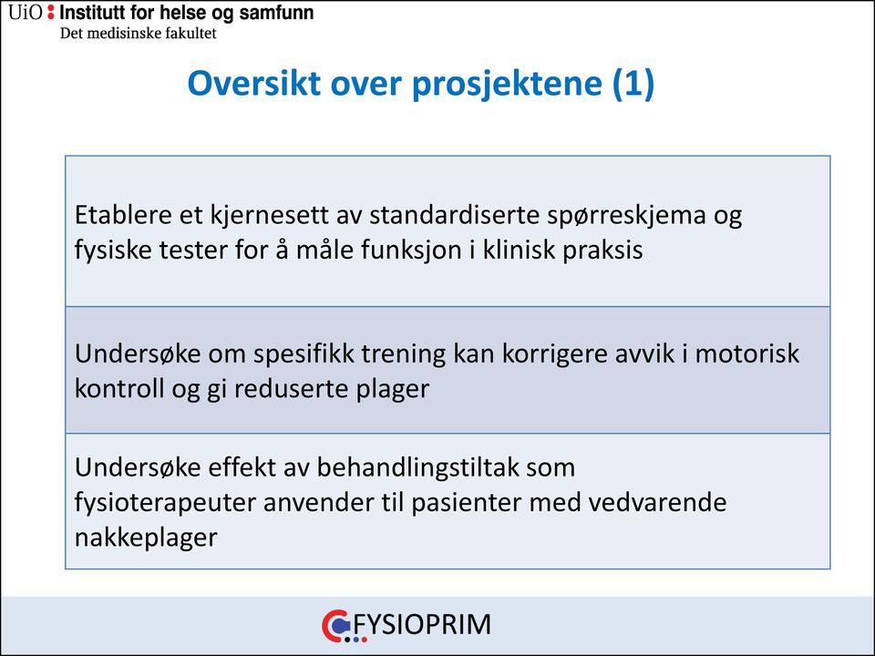 trening kan korrigere avvik i motorisk kontroll og gi reduserte plager Undersøke