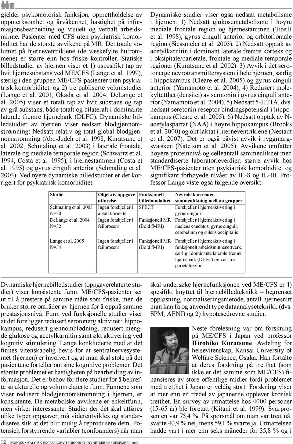 Statiske billedstudier av hjernen viser et 1) uspesifikt tap av hvit hjernesubstans ved ME/CFS (Lange et al.