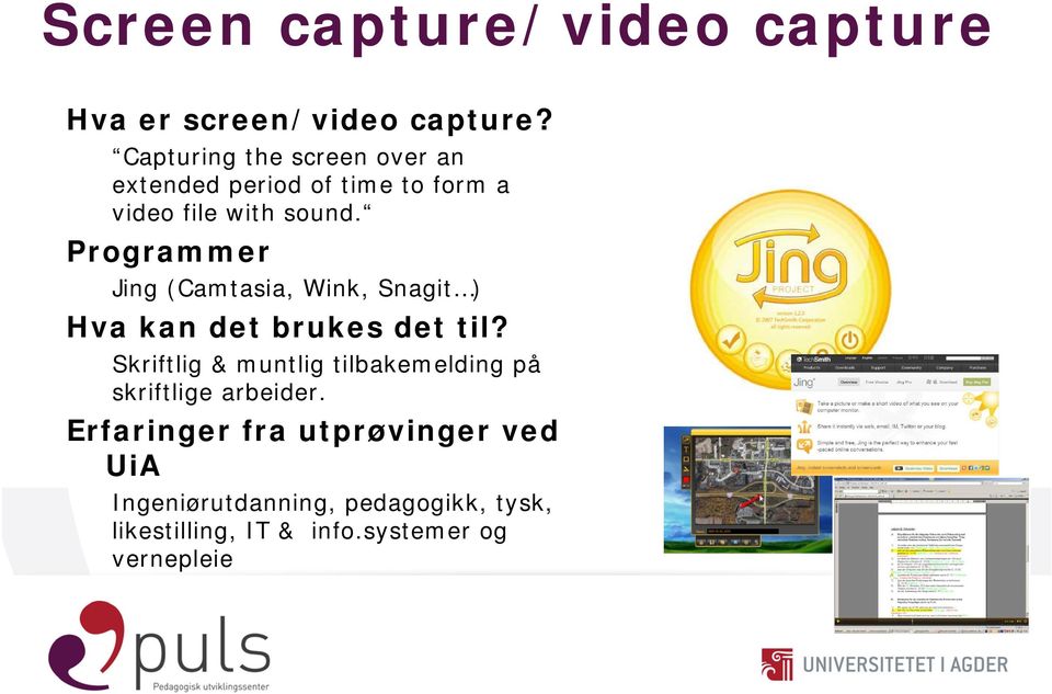 Programmer Jing (Camtasia, Wink, Snagit ) Hva kan det brukes det til?