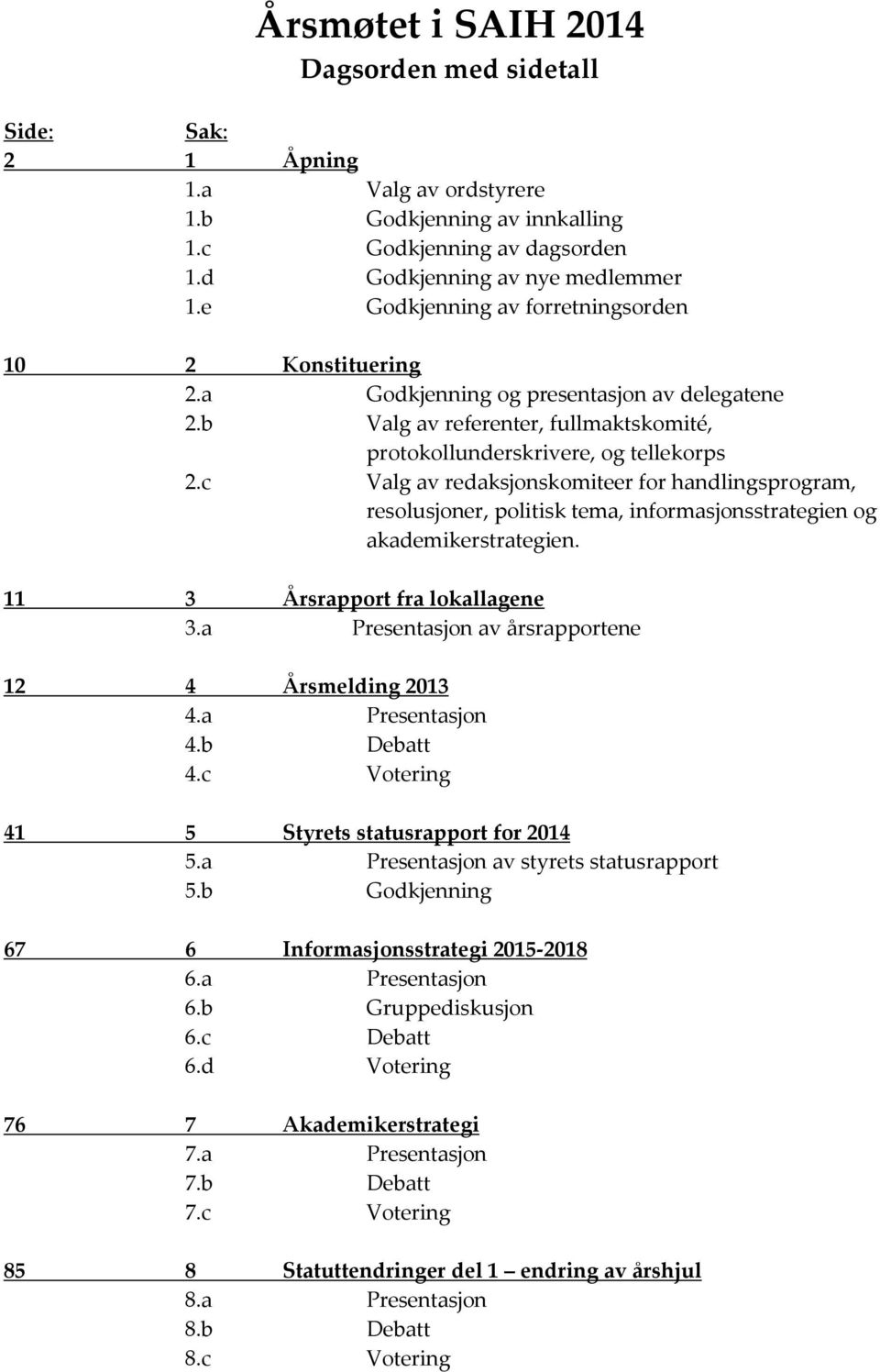 c Valg av redaksjonskomiteer for handlingsprogram, resolusjoner, politisk tema, informasjonsstrategien og akademikerstrategien. 11 3 Årsrapport fra lokallagene 3.