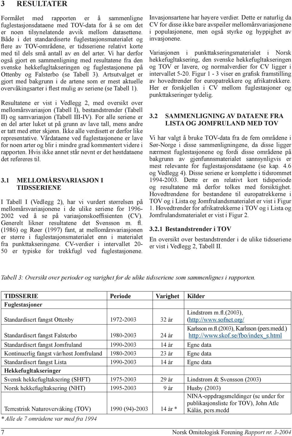 Vi har derfor også gjort en sammenligning med resultatene fra den svenske hekkefugltakseringen og fuglestasjonene på Ottenby og Falsterbo (se Tabell 3).