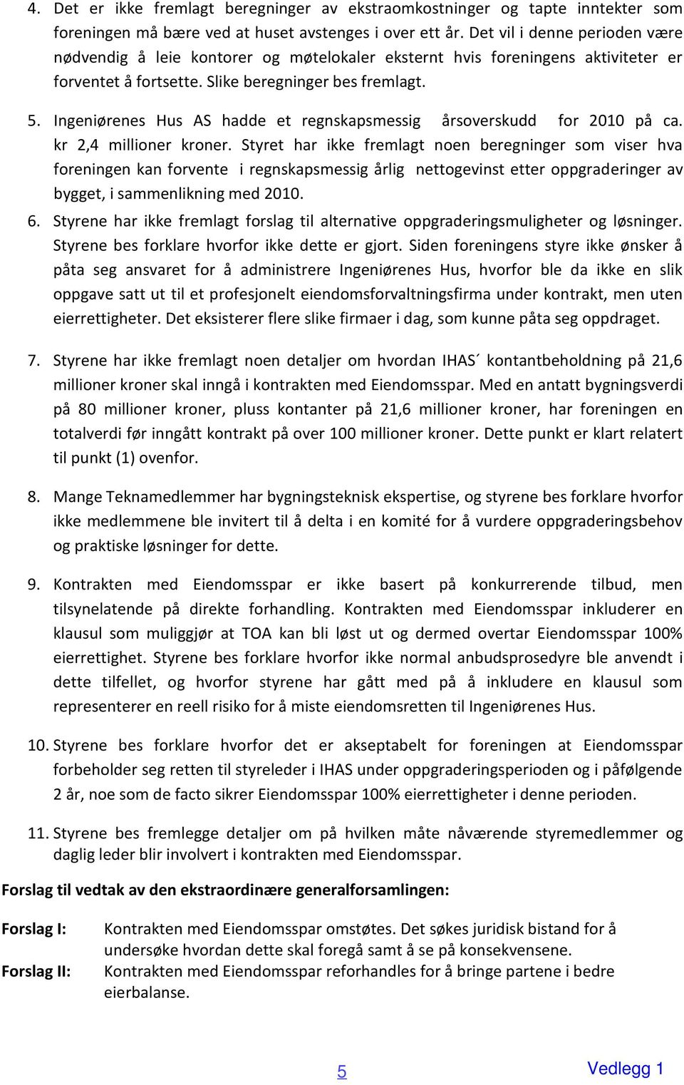 Ingeniørenes Hus AS hadde et regnskapsmessig årsoverskudd for 2010 på ca. kr 2,4 millioner kroner.