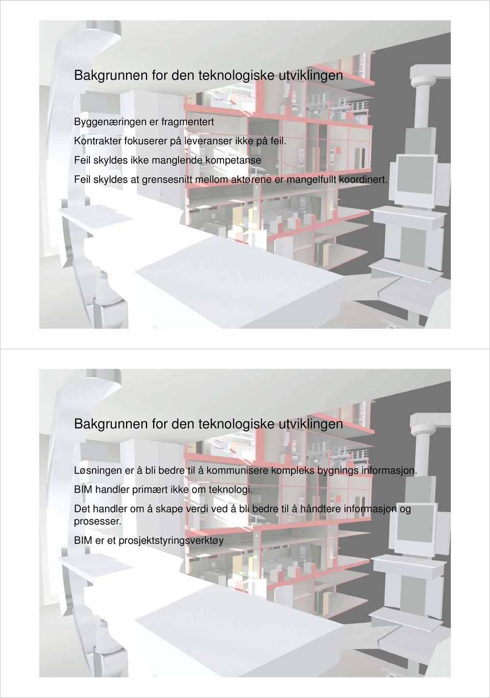 Bakgrunnen for den teknologiske utviklingen Løsningen er å bli bedre til å kommunisere kompleks bygnings informasjon.