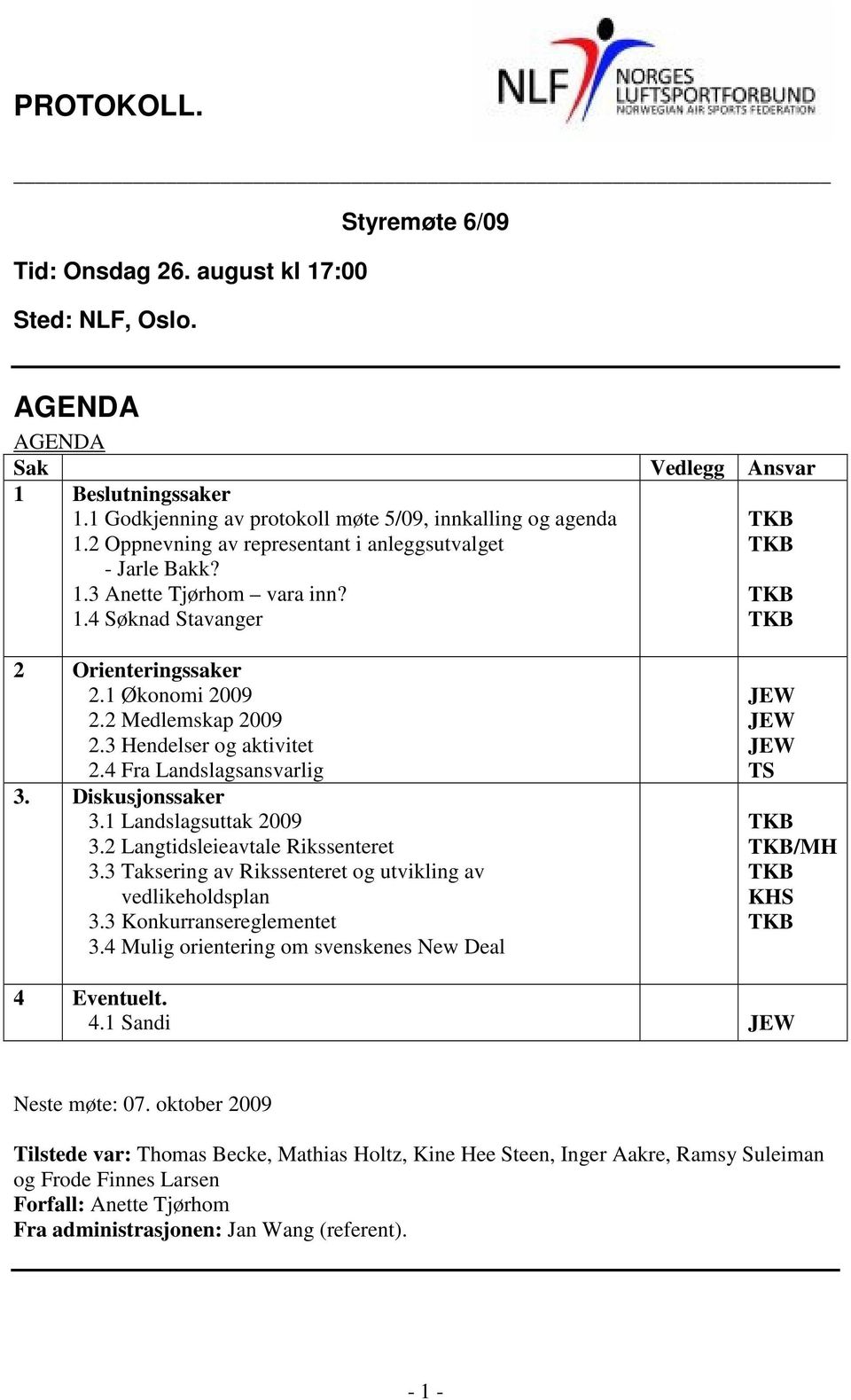 4 Fra Landslagsansvarlig 3. Diskusjonssaker 3.1 Landslagsuttak 2009 3.2 Langtidsleieavtale Rikssenteret 3.3 Taksering av Rikssenteret og utvikling av vedlikeholdsplan 3.3 Konkurransereglementet 3.