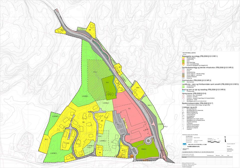 2) Kjøreveg Fortau Gang/sykkelveg Annen veggrunn - tekniske anlegg Annen veggrunn - grøntareal Kollektivholdeplass Parkering Grønnstruktur (PBL2008 12-5 NR.