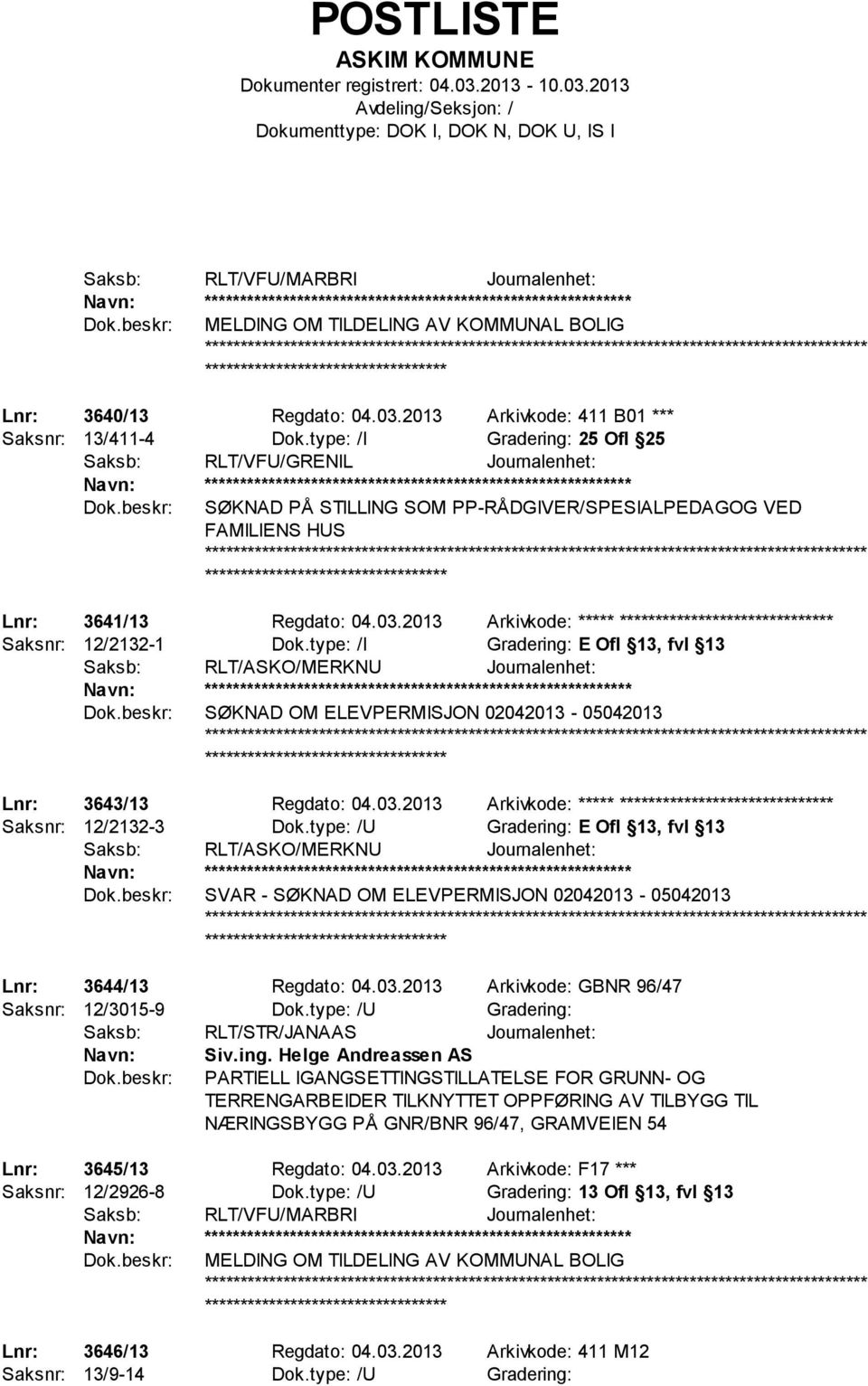 type: /I Gradering: 25 Ofl 25 ************************** SØKNAD PÅ STILLING SOM PP-RÅDGIVER/SPESIALPEDAGOG VED FAMILIENS HUS ************************* Lnr: 3641/13 Regdato: 04.03.