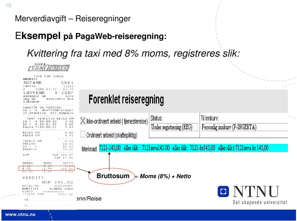 Kvittering fra taxi med 8% moms,