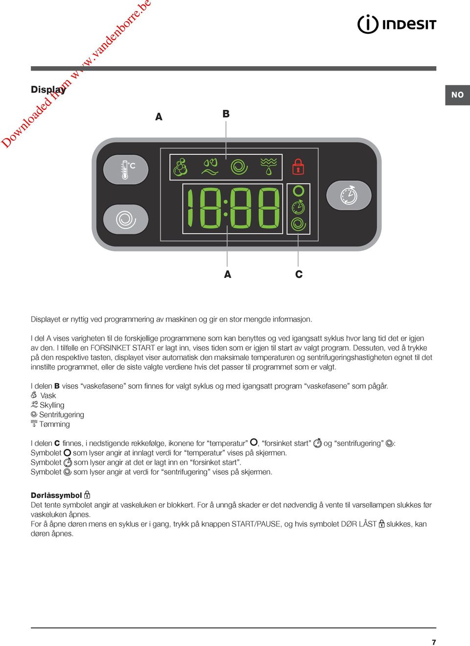 I tilfelle en FORSINKET START er lagt inn, vises tiden som er igjen til start av valgt program.