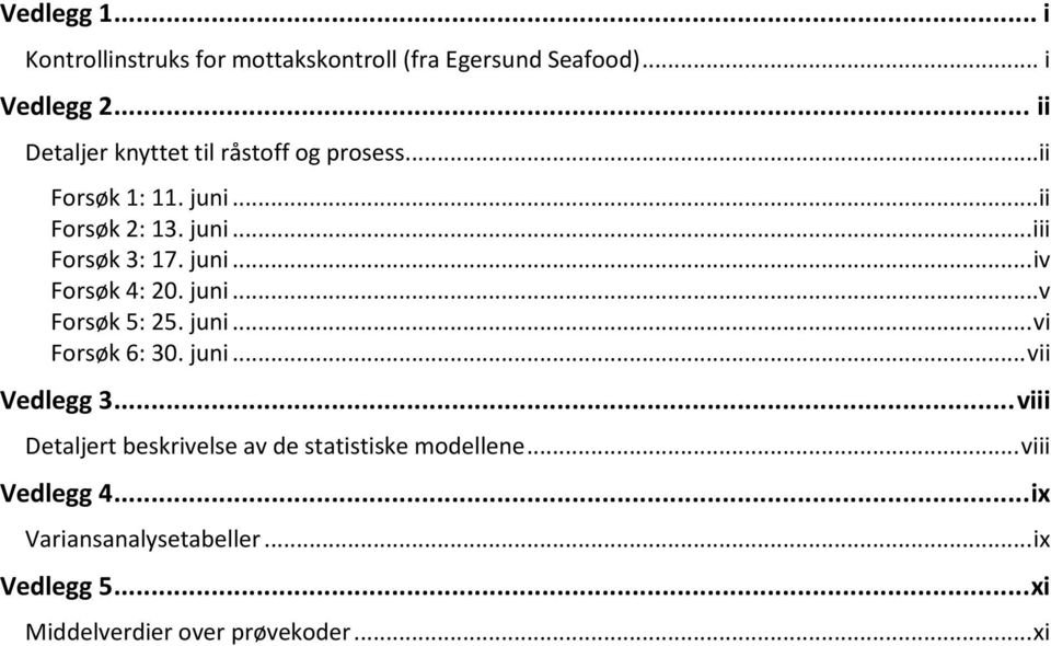 juni... iv Forsøk 4: 20. juni... v Forsøk 5: 25. juni... vi Forsøk 6: 30. juni... vii Vedlegg 3.