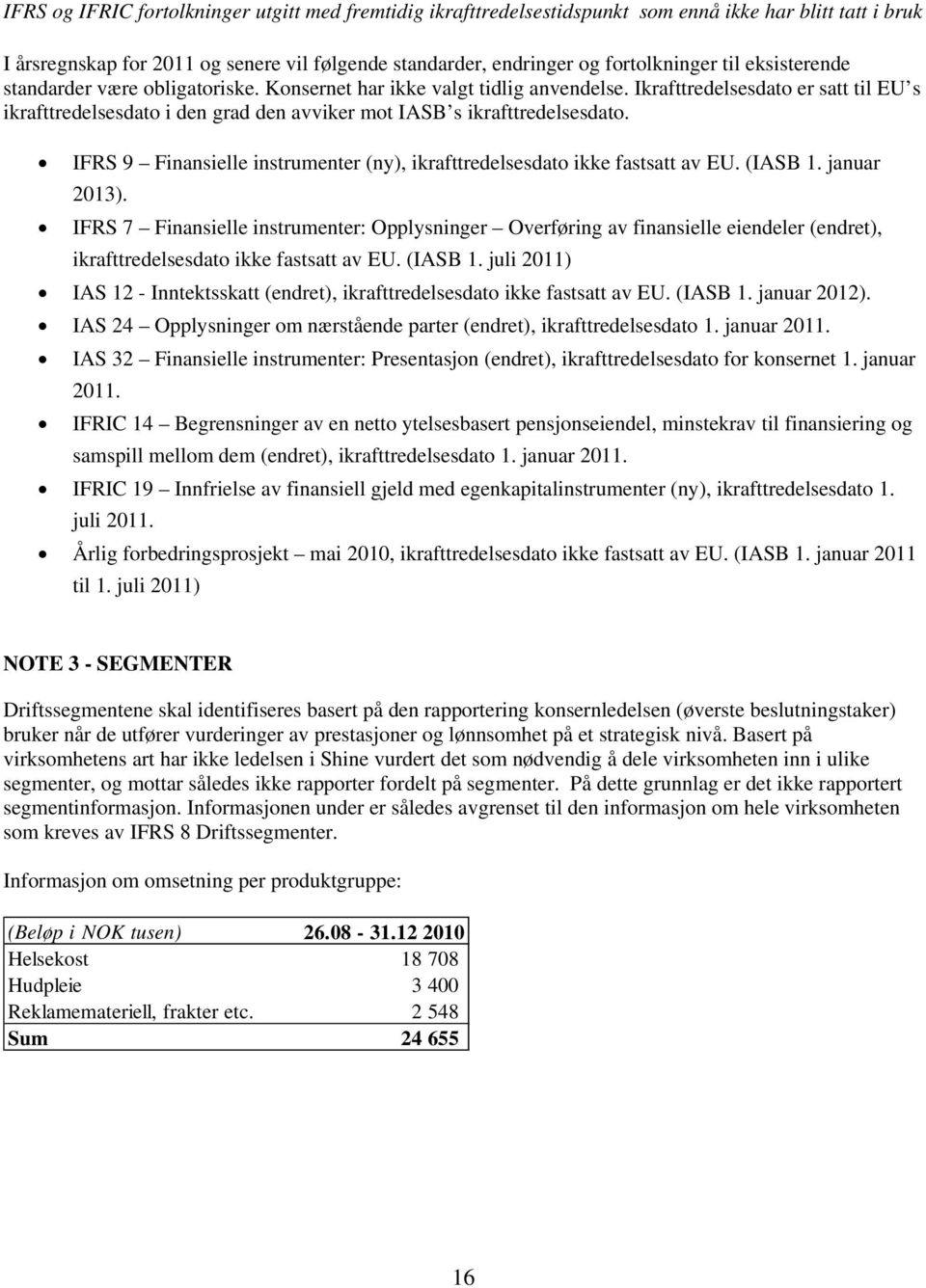 IFRS 9 Finansielle instrumenter (ny), ikrafttredelsesdato ikke fastsatt av EU. (IASB 1. januar 2013).