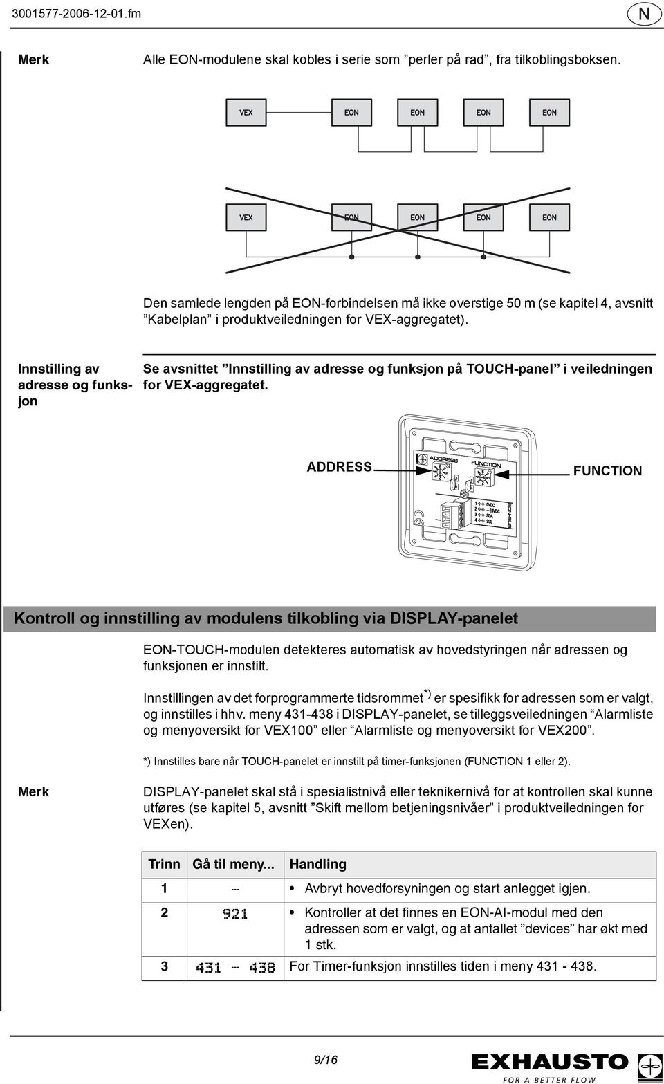 Innstilling av adresse og funksjon Se avsnittet Innstilling av adresse og funksjon på TOUCH-panel i veiledningen for VEX-aggregatet.