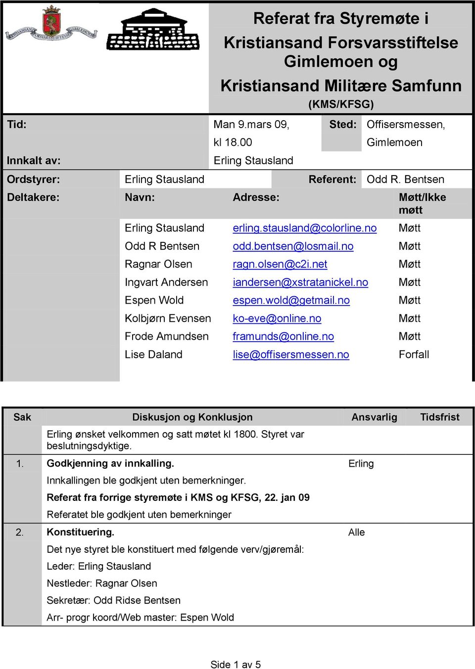 no Møtt Odd R Bentsen odd.bentsen@losmail.no Møtt Ragnar Olsen ragn.olsen@c2i.net Møtt Ingvart Andersen iandersen@xstratanickel.no Møtt Wold espen.wold@getmail.no Møtt Kolbjørn Evensen ko-eve@online.