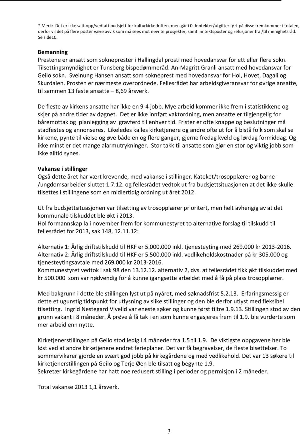 Bemanning Prestene er ansatt som sokneprester i Hallingdal prosti med hovedansvar for ett eller flere sokn. Tilsettingsmyndighet er Tunsberg bispedømmeråd.