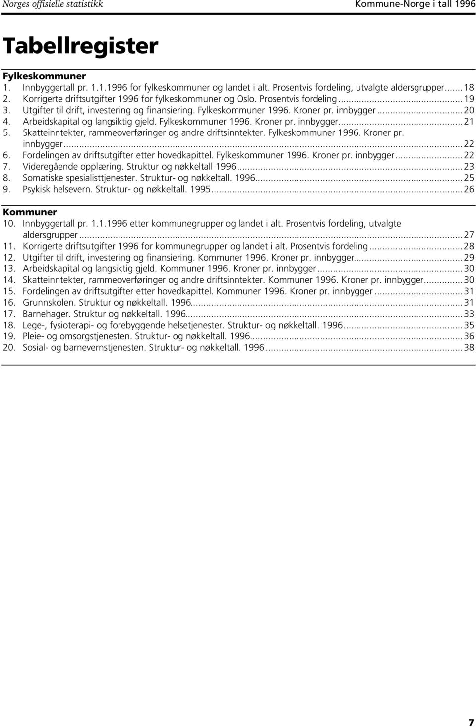 Arbeidskapital og langsiktig gjeld. Fylkeskommuner 1996. Kroner pr. innbygger...21 5. Skatteinntekter, rammeoverføringer og andre driftsinntekter. Fylkeskommuner 1996. Kroner pr. innbygger...22 6.