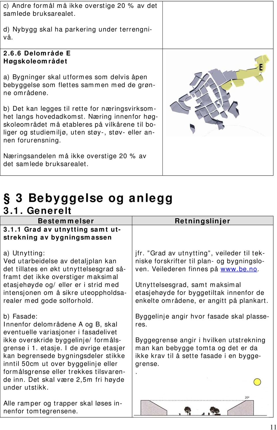 Næring innenfor høgskoleområdet må etableres på vilkårene til boliger og studiemiljø, uten støy-, støv- eller annen forurensning. Næringsandelen må ikke overstige 20 % av det samlede bruksarealet.