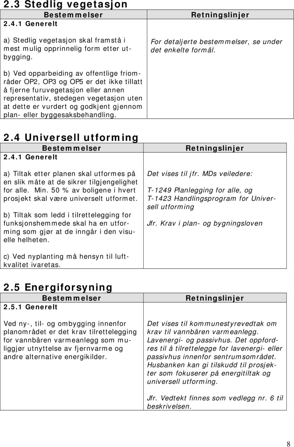 plan- eller byggesaksbehandling. 2.4 Universell utforming 2.4.1 Generelt a) Tiltak etter planen skal utformes på en slik måte at de sikrer tilgjengelighet for alle. Min.