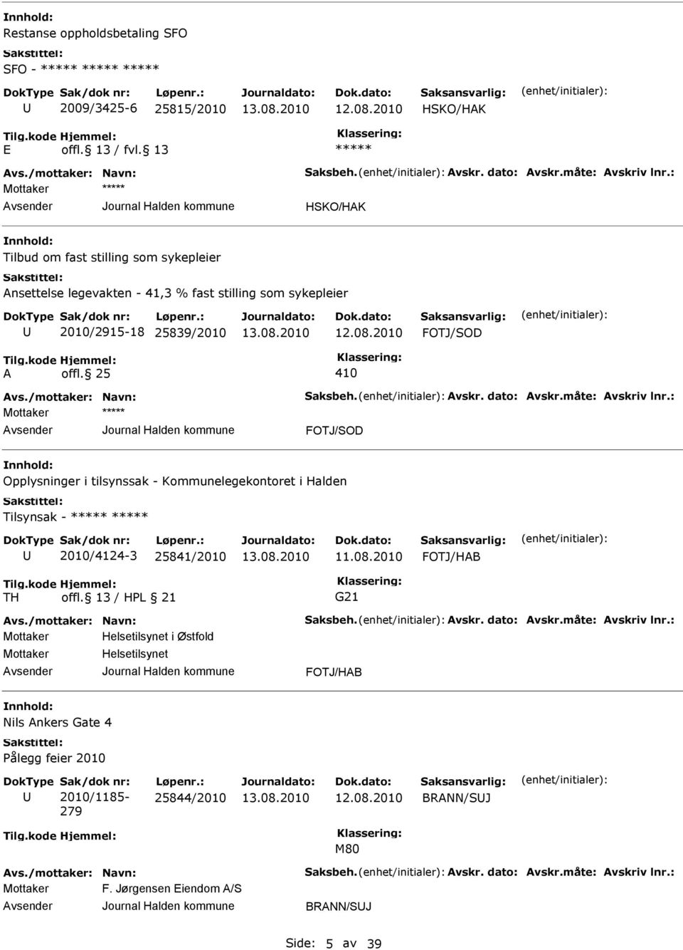 dato: Avskr.måte: Avskriv lnr.: FOTJ/SOD Opplysninger i tilsynssak - Kommunelegekontoret i Halden Tilsynsak - 2010/4124-3 25841/2010 11.08.2010 FOTJ/HAB TH offl. 13 / HPL 21 G21 Avs.