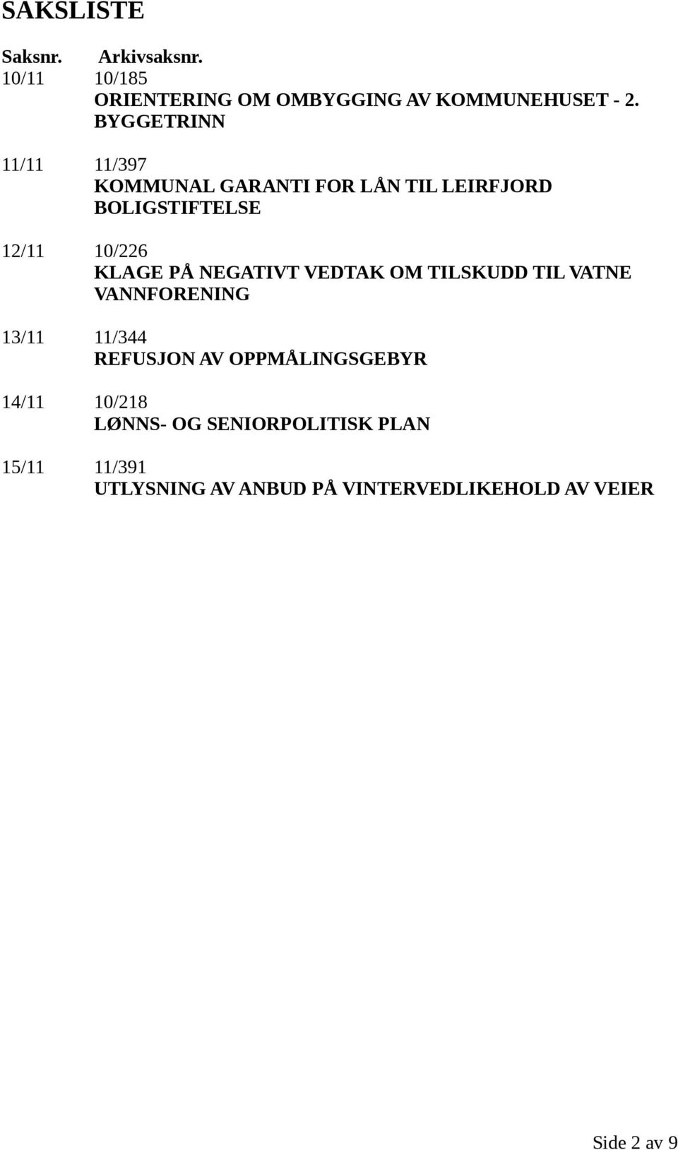 NEGATIVT VEDTAK OM TILSKUDD TIL VATNE VANNFORENING 13/11 11/344 REFUSJON AV OPPMÅLINGSGEBYR 14/11