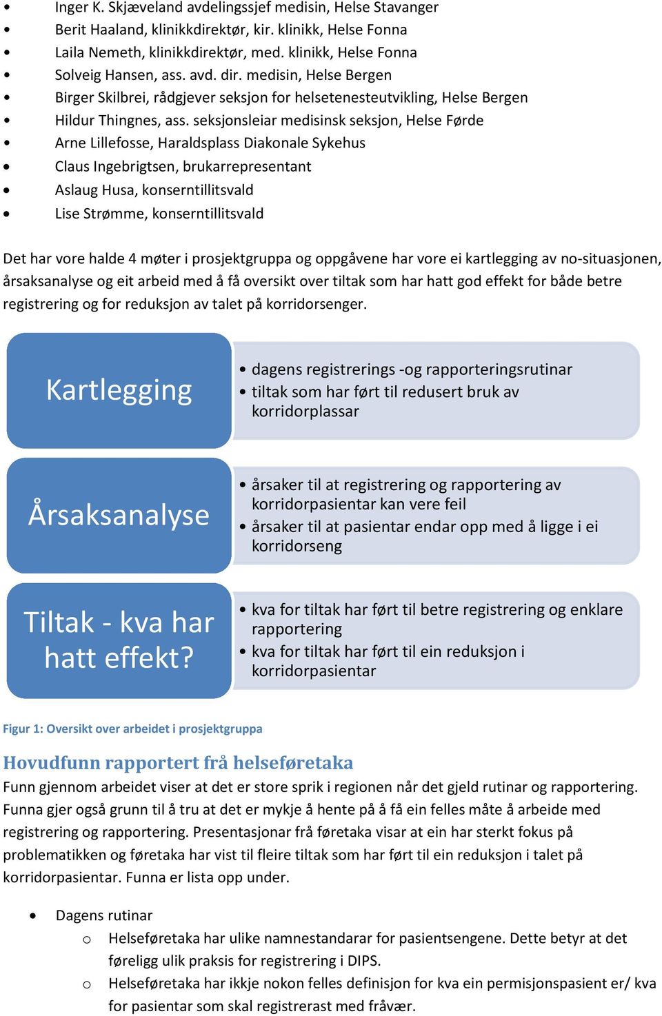 seksjonsleiar medisinsk seksjon, Helse Førde Arne Lillefosse, Haraldsplass Diakonale Sykehus Claus Ingebrigtsen, brukarrepresentant Aslaug Husa, konserntillitsvald Lise Strømme, konserntillitsvald