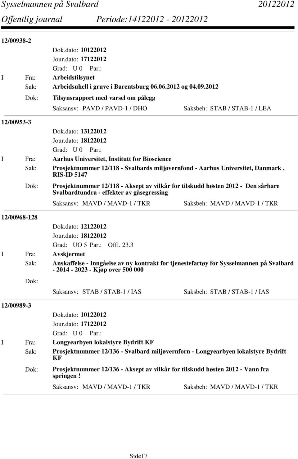 vilkår for tilskudd høsten 2012 - Den sårbare Svalbardtundra - effekter av gåsegressing 12/00968-128 Dok.dato: 12122012 Grad: UO 5 Par.: Offl. 23.