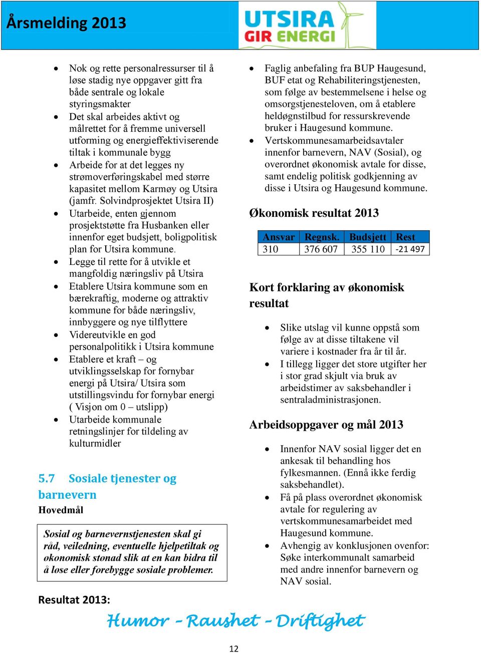 Solvindprosjektet Utsira II) Utarbeide, enten gjennom prosjektstøtte fra Husbanken eller innenfor eget budsjett, boligpolitisk plan for Utsira kommune.