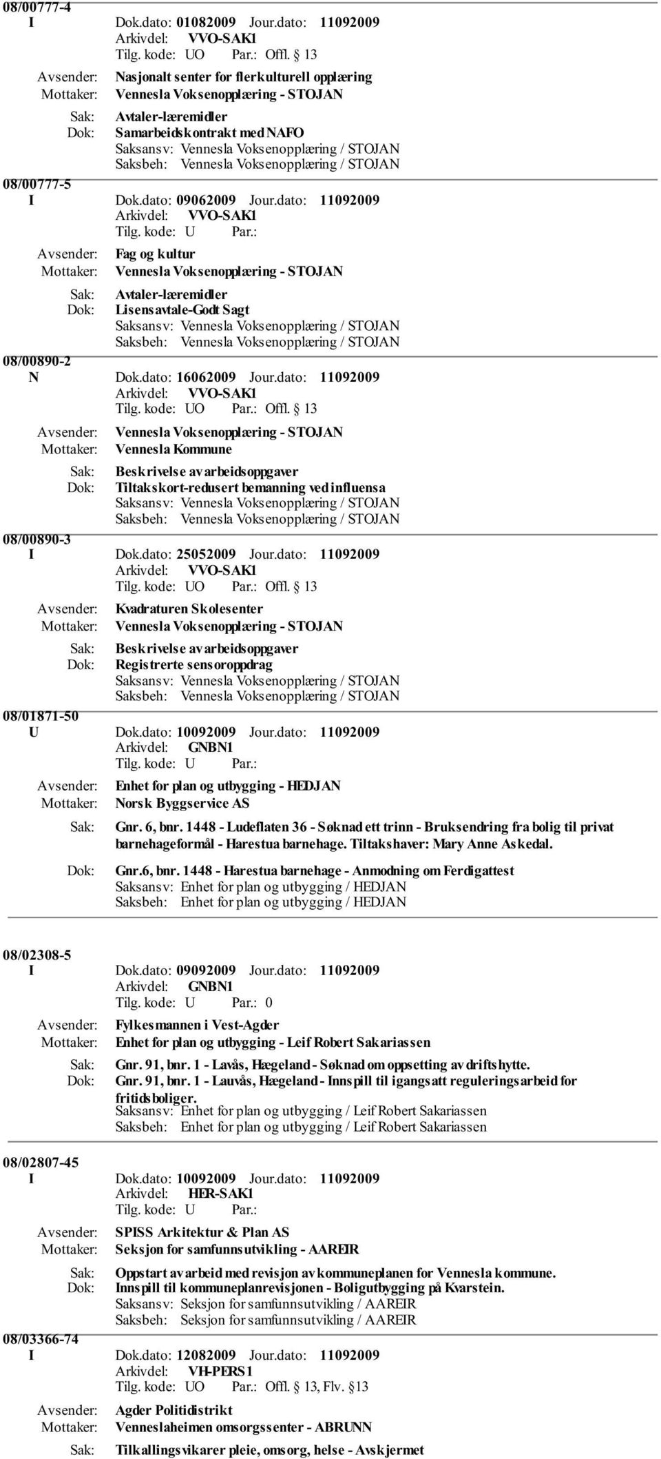 dato: Vennesla Voksenopplæring - STOJAN Vennesla Kommune Beskrivelse av arbeidsoppgaver Tiltakskort-redusert bemanning ved influensa 08/00890-3 I Dok.dato: 25052009 Jour.