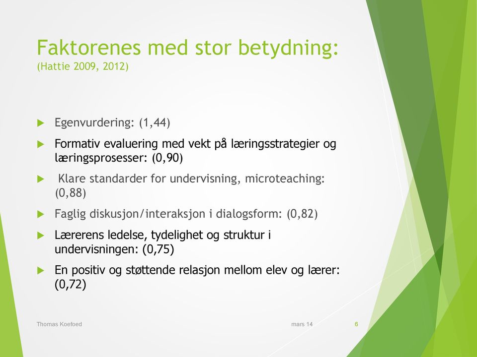 microteaching: (0,88) Faglig diskusjon/interaksjon i dialogsform: (0,82) Lærerens ledelse,