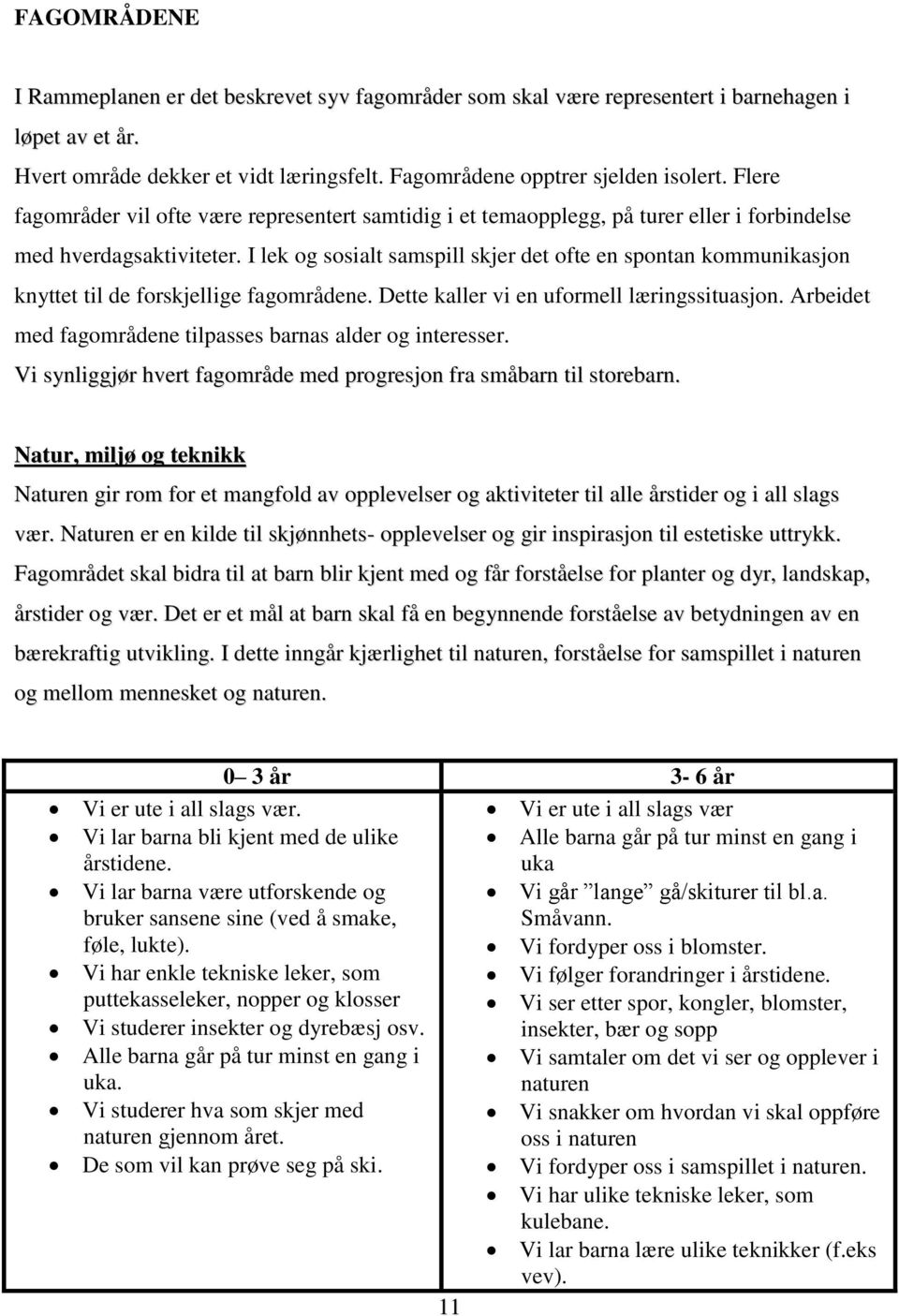 I lek og sosialt samspill skjer det ofte en spontan kommunikasjon knyttet til de forskjellige fagområdene. Dette kaller vi en uformell læringssituasjon.