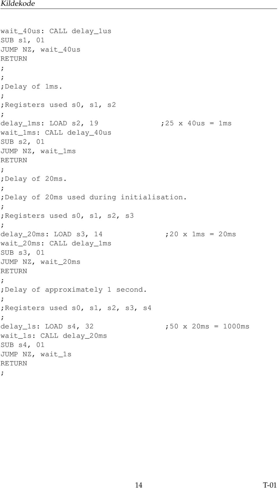 Delay of 20ms used during initialisation.