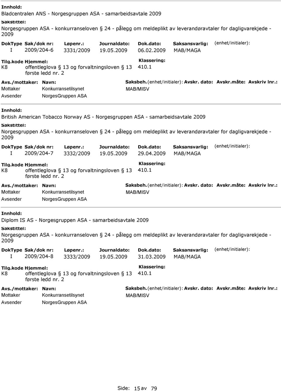 : MAB/MSV nnhold: British American Tobacco Norway AS - Norgesgruppen ASA - samarbeidsavtale 2009 Norgesgruppen ASA - konkurranseloven 24 - pålegg om meldeplikt av leverandøravtaler for