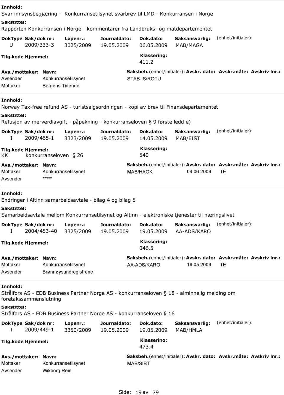 : STAB-S/ROT Mottaker Bergens Tidende nnhold: Norway Tax-free refund AS - turistsalgsordningen - kopi av brev til Finansdepartementet Refusjon av merverdiavgift - påpekning - konkurranseloven 9