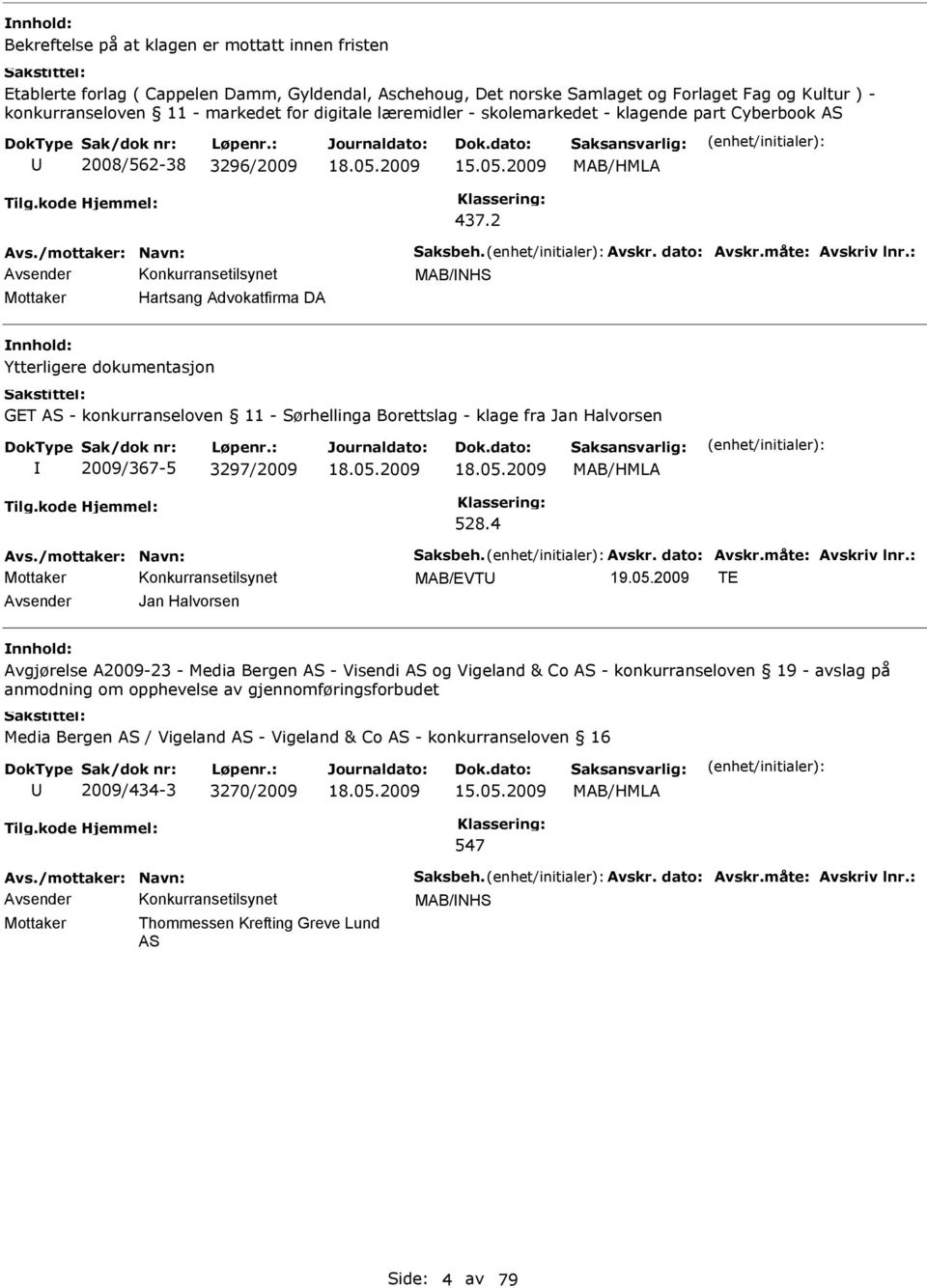 : MAB/NHS Mottaker Hartsang Advokatfirma DA nnhold: Ytterligere dokumentasjon GET AS - konkurranseloven 11 - Sørhellinga Borettslag - klage fra Jan Halvorsen 2009/367-5 3297/2009 MAB/HMLA 528.4 Avs.